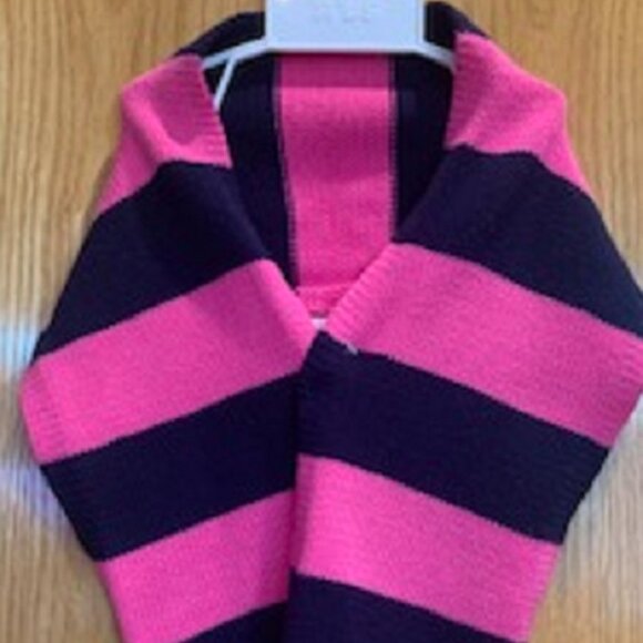 NWOT Ralph Lauren Black Pink Striped Cotton Scarf Ribbed Ends 48" x 7" - Picture 1 of 4